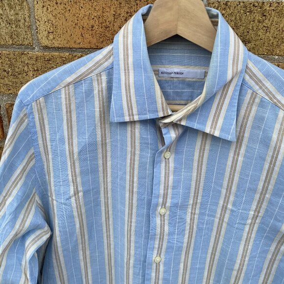 RARE Alexander McQueen Striped Button Up Dress Shirt Large Blue - Picture 1 of 11